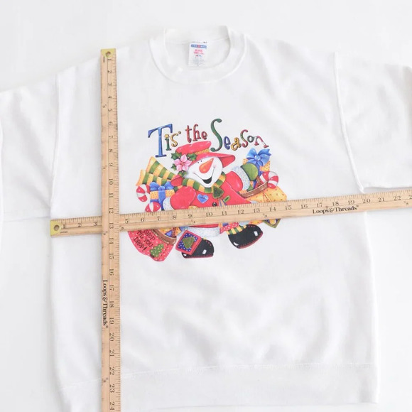 Vintage Jerzees White Snowman Ugly Christmas Tis The Season Crewneck Sweater  M - Picture 4 of 11
